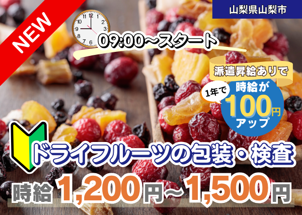 【山梨県山梨市】軽作業・包装・検査｜オープニング｜未経験OK｜勤続1年後に時給＋100円UP✨
