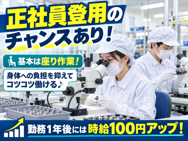 【山梨県南都留郡】自動車部品の出荷検査スタッフ｜座り作業｜クリーンルーム｜正社員登用のチャンスあり✨